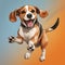 Joyful Beagle Running Cartoon On Orange Background