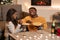 Joyful Black Couple Eating Pasta On Valentine's Day At Home