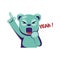 Joyful blue bear holding hand up saying Yeah vector illustration on a