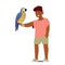 Joyful Boy Character With A Colorful Parrot Pet Sitting on Hand, Creating A Delightful Bond. They Share Playful Moments