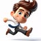 Joyful businessman jumps in 3D cartoon animation, bright colors, exaggerated features, detailed textures animated