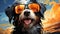 Joyful canine: whimsical sunglasses. Created with Generative AI