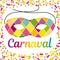 Joyful Carnival illustration with beautfiul Harlequin mask on a colorful confetti and streamers background.