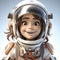 Joyful Cartoon Astronaut Child: Adorable Cosmic Adventure in a Miniature Space Suit with a Radiant Smile.