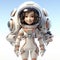 Joyful Cartoon Astronaut Child: Adorable Cosmic Adventure in a Miniature Space Suit with a Radiant Smile.