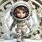 Joyful Cartoon Astronaut Child: Adorable Cosmic Adventure in a Miniature Space Suit with a Radiant Smile.