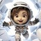 Joyful Cartoon Astronaut Child: Adorable Cosmic Adventure in a Miniature Space Suit with a Radiant Smile.