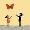 Joyful Cartoon Illustration Of A Girl And Butterfly