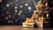 Joyful celebration: Christmas tree and gift boxes, text space