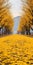 Joyful Celebration Of Nature: A Stunning Photo-realistic Landscape With Yellow Leaf Lined Street