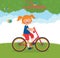 Joyful child rides a bike