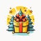 Joyful Christmas Gifts Vector Art: Festive Cartoon Emblem, Simple 2D Design - Perfect Holiday Graphics for Greetings