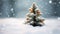 Joyful Christmas Tree Close-Up: Snowy Minimalist Street Scene, Vibrant Colors, Daytime Festive Ambiance.