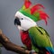 A joyful cockatoo wearing a red and green elf outfit while perched on a branch3