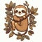 Joyful cute cartoon sloth hanging on a branch By Generative AI
