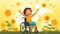 joyful disabled child in a wheelchair in a walk generative ai