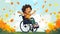 joyful disabled child in a wheelchair in a walk smiling child generative ai