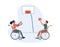 Joyful disabled people in wheelchair playing basketball.