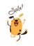 A joyful dog reports a sale. Vector illustration in cartoon style