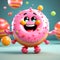 Joyful Donut Delight: 3D Render of a Cute and Happy Donut Cartoon Character Created Through Generative AI