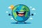 Joyful Earth Character Laughing on Blue Background, AI Generated