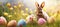 Joyful Easter Bunny Frolic: Adorable Rabbit Delighting in a Scenic Landscape of Colorful Eggs. Generative AI