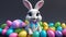 Joyful easter bunny organizing easter eggs
