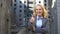 Joyful elderly business female showing thumbs up, corporate career development