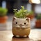 Joyful And Exquisite Kitty Cat Planter In Dansaekhwa Style