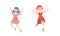Joyful fairy girls. Lovely elf girls with pointed ears and wings wearing nice dresses vector illustration