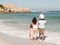 Joyful family at the beach