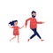 Joyful father and little girl in running action. Family day. Dad spending time with his daughter. Outdoor activity. Flat