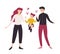 Joyful father, mother and daughter walking together. Smiling dad, mom and their little girl holding hands. Funny cartoon