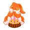 Joyful ginger Bunny and cake with carrots.Happy Birthday.