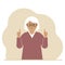 Joyful grandmother, with two hands shows a thumbs up sign everything is okay. Make, consent, approval, success.