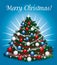 Joyful greeting card with beautiful christmas tree