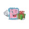 Joyful intestine cartoon character with a big gift box