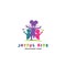 Joyful kids childcare logo template with running happy kids silhouette