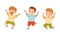 Joyful kids jumping together set. Cute boys having fun cartoon vector illustration