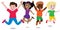 Joyful Kids Jumping Vector Illustration of Active Boys and Girls Showing Different Poses