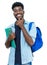 Joyful laughing african american male student with beard