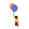 Joyful Little Boy Character Soar Through The Sky with Colorful Balloons. His Laughter Mingles With The Wind