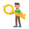 Joyful man holding a big golden key. rent apartment.