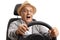 Joyful mature man driving