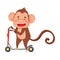 Joyful Monkey with Long Tail Riding Push Scooter Vector Illustration