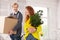 Joyful optimistic couple living together