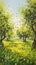 Joyful And Optimistic Green Apple Orchard Oil Painting