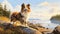 Joyful And Optimistic: A Whimsical Painting Of A Shetland Sheepdog Puppy On The Shores Of Alberta