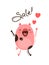 A joyful pig reports a sale. Happy Pink Piglet. Vector illustration in cartoon style