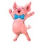 Joyful pink pig head and red bow on white